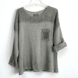 Belle France Sweater S Green Mohair Blend Roll Tab Sleeve Lined SOFT Knit‎ Top